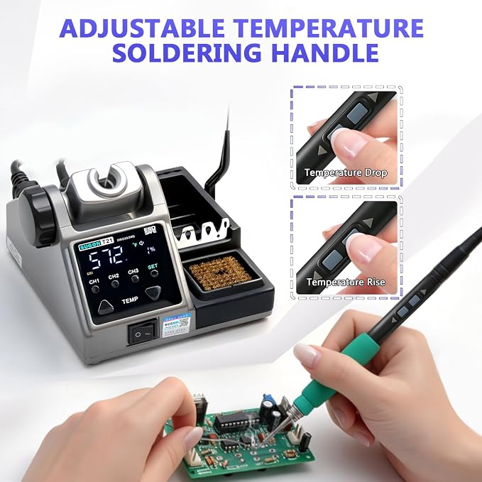 SUGON T21 Digital Soldering Iron Station 120w, Use 9 Soldering Iron Tip 3 Seconds Fast Heat up 716℉, 3 Temperature Memory Storage, 212℉-842℉, Auto Sleep, C / °F, Quick Change Soldering Tip Holder