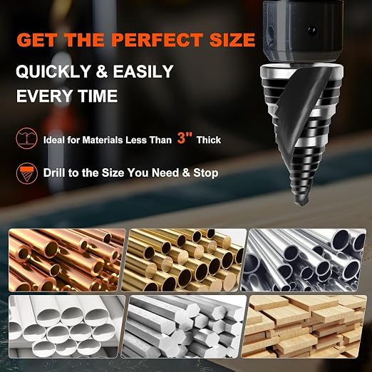 COMOWARE Step Drill Bit, 12 Sizes from 1/4" to 1-3/8", High Speed Steel Step Bit with 2 Spiral Flutes, 3-Flat Shank, Steps Bits for Metal, Aluminum/Wood/Plastic/Iron, Unibit for Electricians & DIY