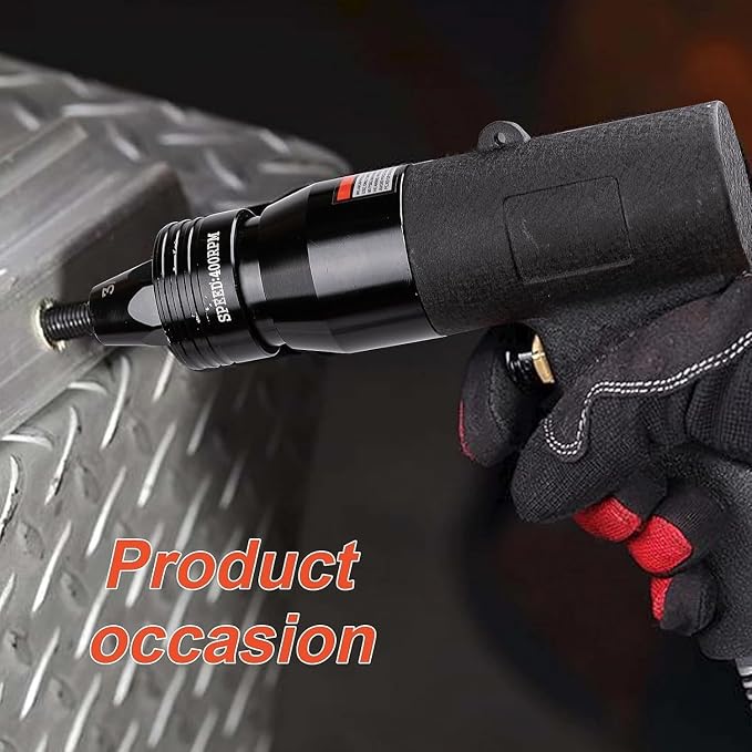 Pneumatic Rivet Nut Gun Tool, 10-24 & 1/4, 5/16, 3/8 inch Self-Locking Head, Heavy Duty Adjustable Speed Air Rivet Gun with Mandrels Riveting Gun Kit Riveter Set Pull Rivnut Gun
