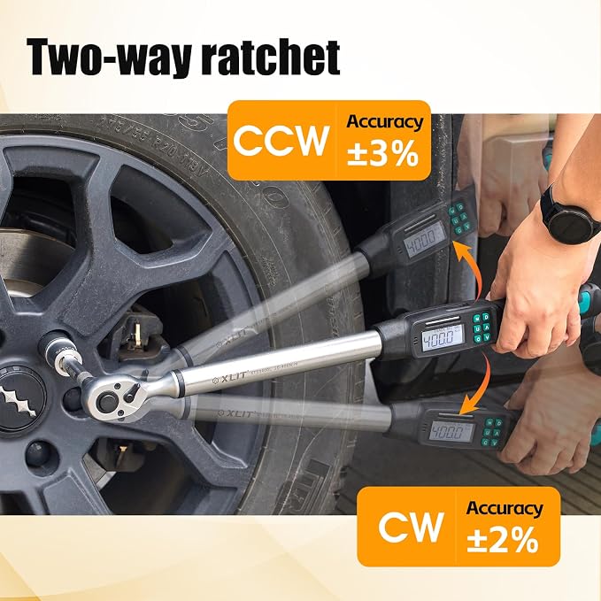 1/2” Digital Torque Wrench Set 8.9-295 ft-lb/12-400 Nm, ±2% Accuracy, LED & Buzzer Alerts, with 3 Adapters (1/4", 3/8"& Extension Bar), Industrial CR-V Steel for Car, Motorcycle, Bike Repair