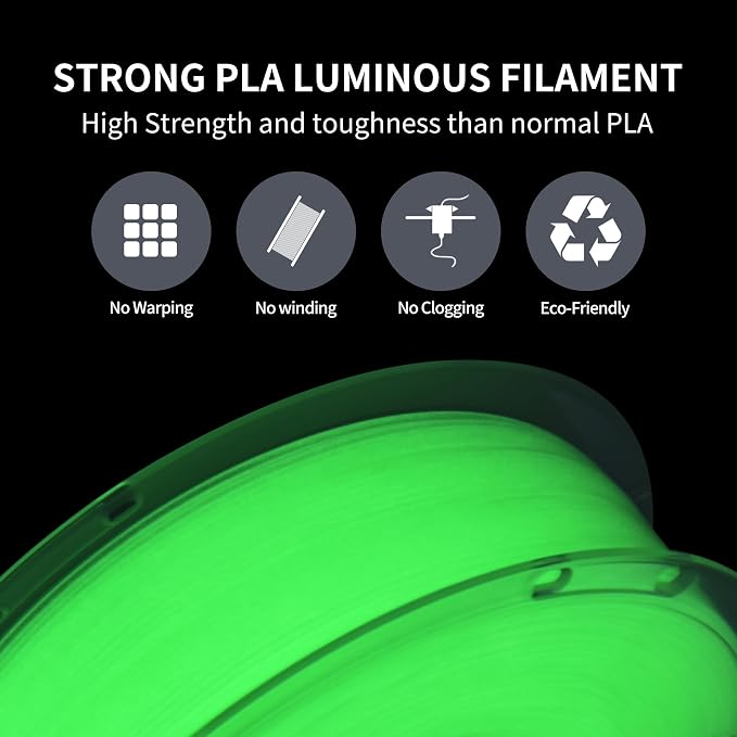 RAMBERY Glow in The Dark Green 3D Printer Filament Luminous PLA Filament 1.75mm 3D Printing Filament Fit Most FDM Printers, 1kg(2.2lbs)/Spool
