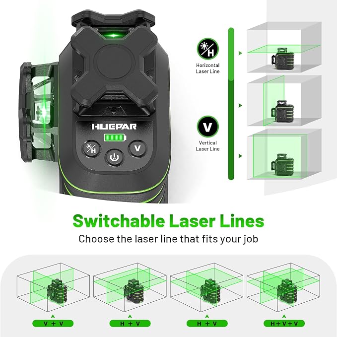 Huepar 360 Laser Level with Tripod, Self-Leveling Green Lazer Leveler Tool | 60-inch Drop Protection, Premium Storage Case, Full Accessory Set, Pulse Mode, Brightness Adjustment, Green Glasses