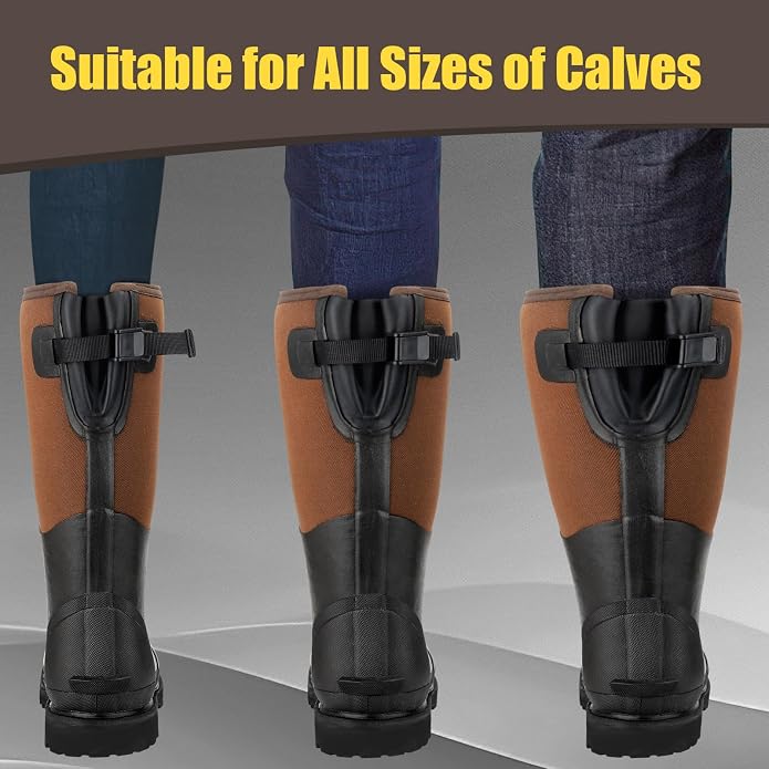 Kalkal Steel Toe Rubber Boots for Men - Waterproof Anti Slip Work Boots 6mm Neoprene Rain Boot Durable Hunting Boots with Steel Shank for Farming Gardening Construction Outdoor Work Size 5-14