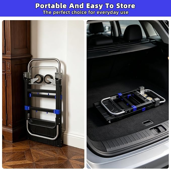 3 in 1 Hand Truck, 600Lbs Capacity, Heavy Duty Collapsible Cart with Retractable Handle, Dolly Cart with 2 Universal Wheel with Brake for Moving Home, Office, School, Shopping, Warehouse, Blue