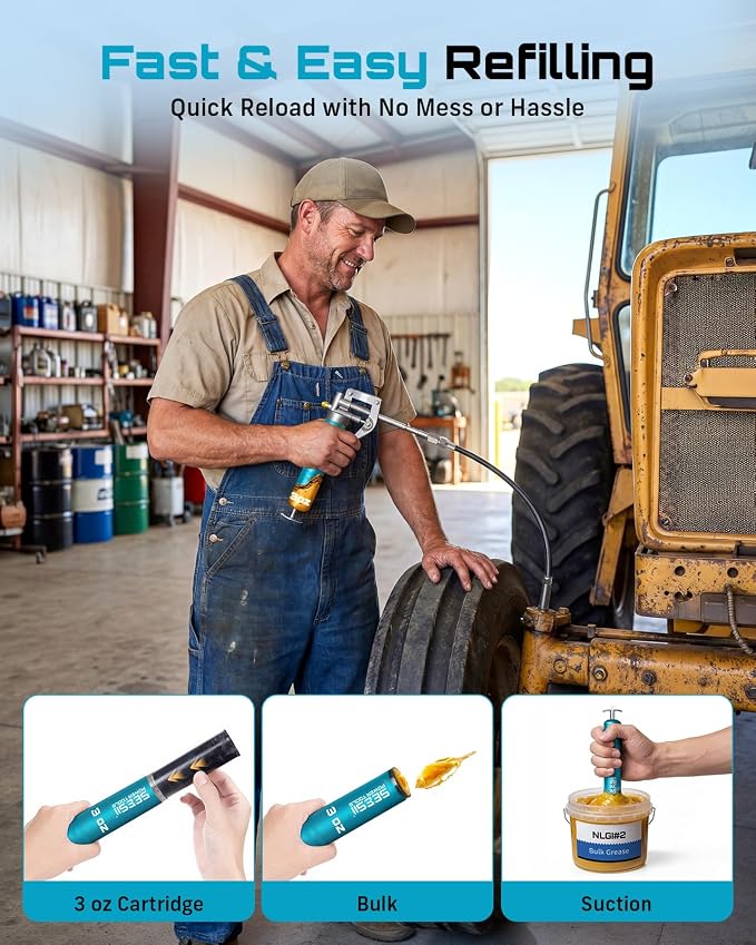 Seesii Mini Grease Gun 3 oz, 4000 PSI Portable Small Grease Gun Kit with Upgraded Air Bleed Valve for Easy Priming, Works with Cartridge & Bulk Grease, 4 Reinforced Couplers for Automotive, Marine