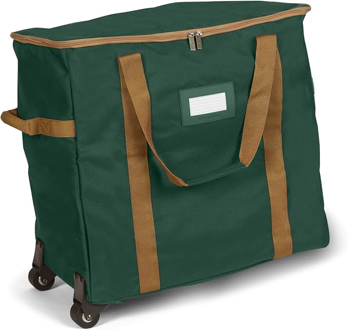 Covermates Keepsakes Rolling Treasurekeeper Storage Bag – Heavy-Duty Polyester with Dual Wheels & Handles – Protects Holiday Decorations with ID Window & Dual Zipper Access, Green