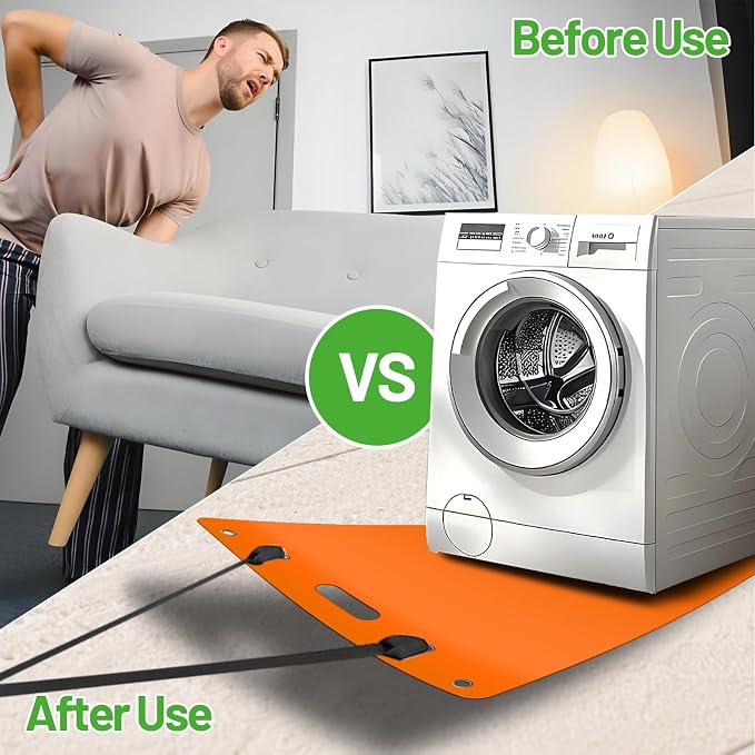 Large Appliance Slider with Pull Strap,Furniture Moving Sliders for Floor Protection Premium Moving Mat for Tile Carpet and Hardwood Floor (49'' x 30'' Orange)
