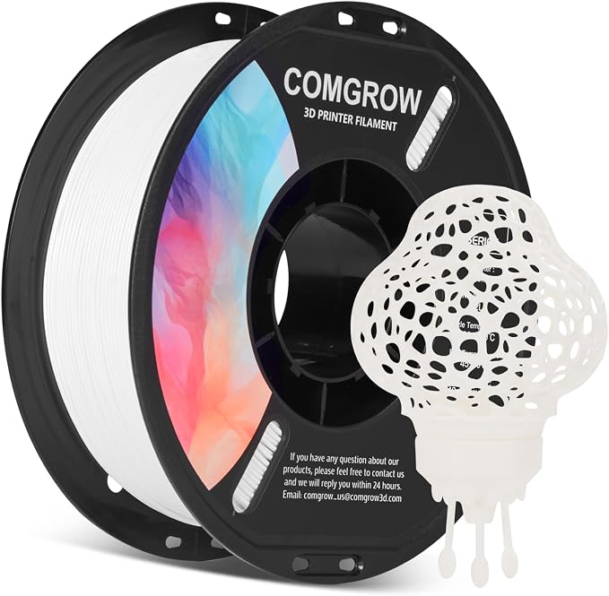 Comgrow PLA 3D Printer Filament, 3D Printer PLA Filament 1.75mm, Dimensional Accuracy +/- 0.02 mm, 1KG Spool PLA White