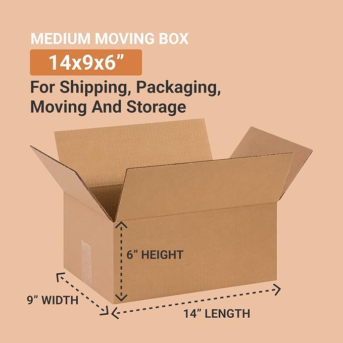 BOX USA Shipping Boxes Medium 14"L x 9"W x 6"H, 25-Pack | Corrugated Cardboard Box for Packing, Moving and Storage 14x9x6