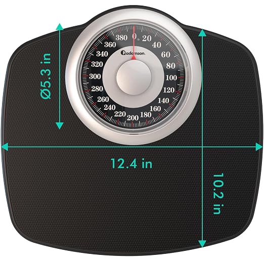 Adamson A25 Scales for Body Weight - Up to 400 LB - New - 5.3" Dial on 12.4" x 10.2" Platform - Anti-Skid Rubber Surface - High Precision Bathroom Scale Analog - Durable with 20-Year Assurance - Black