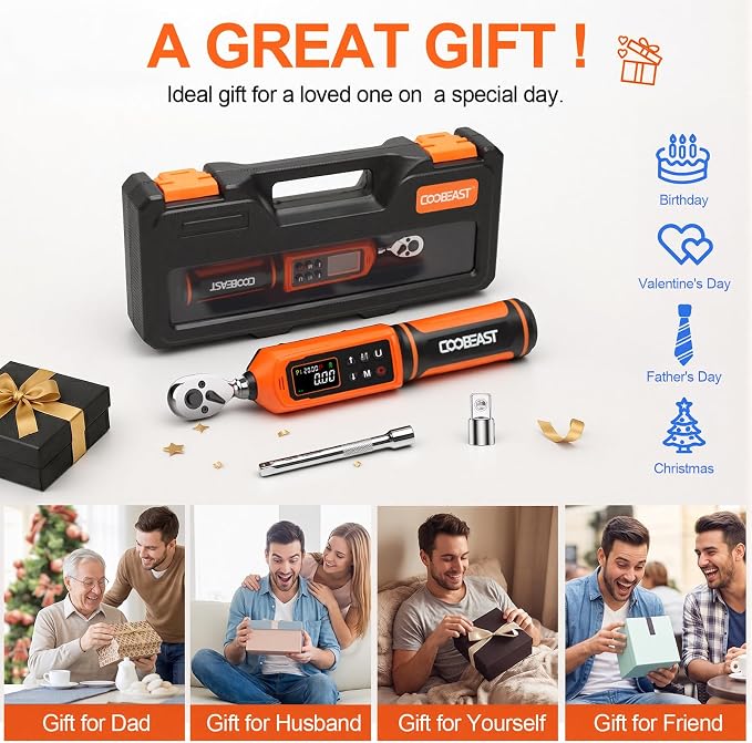 coobeast Digital Torque Wrench 1/4 Drive, 0.33-22.1 Ft.lbs./0.45-30Nm Range, Electronic Torque Screwdriver with Dual Direction Ratchet, Buzzer and LED Alert for Bicycle, Bike, DIY and Home Repair