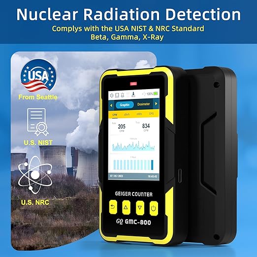 Nuclear Radiation Detector GQ GMC-800 USA Design Product US National Standard Large Color LCD Display 5 Alarm Types Dosimeter Data Save & Global Share Beta Gamma X-ray Portable Multifunction Device