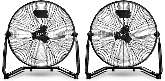 Simple Deluxe 20 Inch 3-Speed High Velocity Heavy Duty Metal Industrial Floor Fan for Warehouse, Workshop, Factory and Basement, Black, 2 Pack