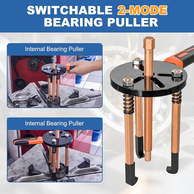 55-in-1 Bearing Puller Kit, Inner Hole Three-Jaw Puller for Cars, Motorcycles, Agricultural Machinery, Switchable 2-Mode Blind Hole Bearing Puller & Separator Set, Blue Storage Case