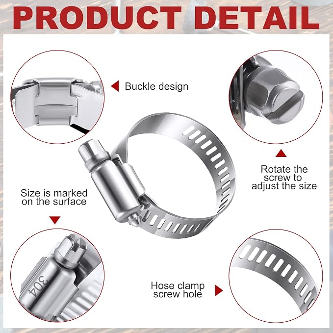 Shimeyao 300 Pcs Hose Clamp Assortment Kit 1/4''- 1-3/4" (6-44 Mm) 304 Stainless Steel Hose Clamps Bulk Worm Gear Fuel Line Clip for Automotive Plumbing Intercooler Tube Pipe Radiator