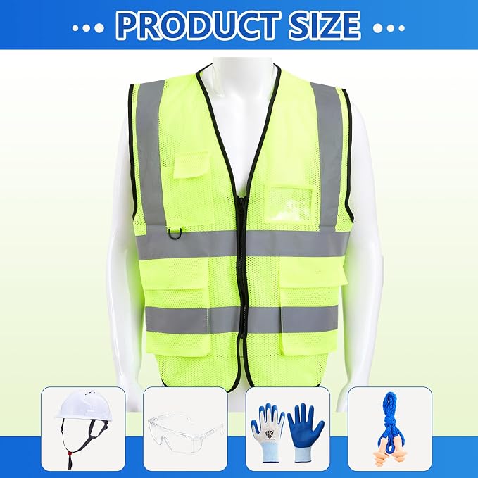Cuffbow 9 Pcs XL Personal Protective Equipment (PPE) Safety Kit Includes Safety Glasses, Earplugs, Hard Hat, Nitrile Gloves, Reflective Vest for Construction Site Protection, Warehouse Operations