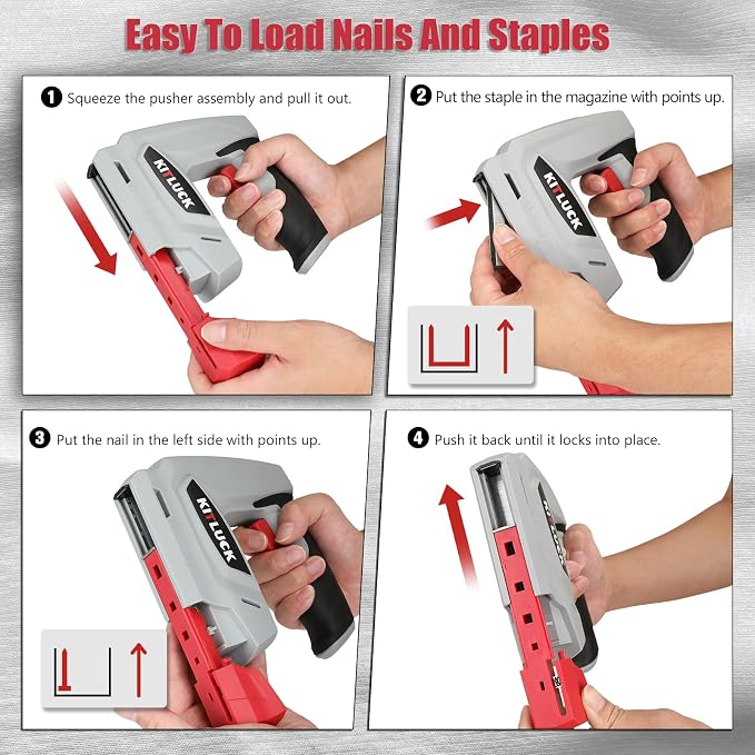 KITLUCK Electric Staple Gun, 2-in-1 Cordless Brad Nailer, 4V Electric Stapler Kit with 2000 Staples and 1000 Nails, USB Charger, 2000mAh Li-ion Battery for Home Use, Wood, Fabric, DIY