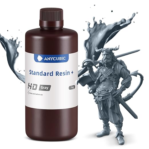 ANYCUBIC Upgraded Standard 3D Printer Resin, 405nm SLA Fast UV-Curing Resin, High Precision & Rapid Photopolymer for 8K Capable LCD/DLP/SLA 3D Printing (HD Grey, 1000g)