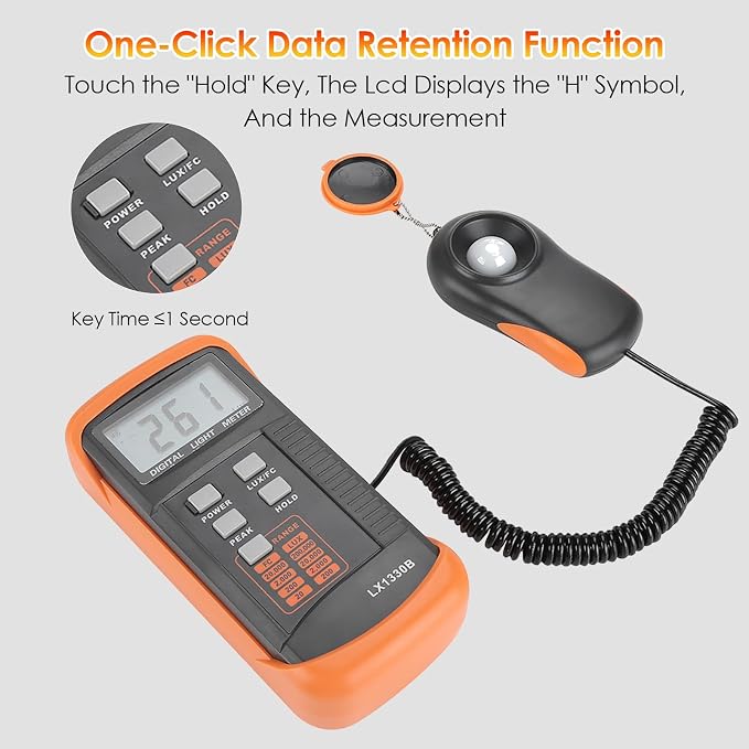 Walfront Light Meter for Plants Lux Meter Meter 0-200,000 Digital Luxmeter LX1330B LCD Display Illuminance Luminometer Lux and FC Switchable