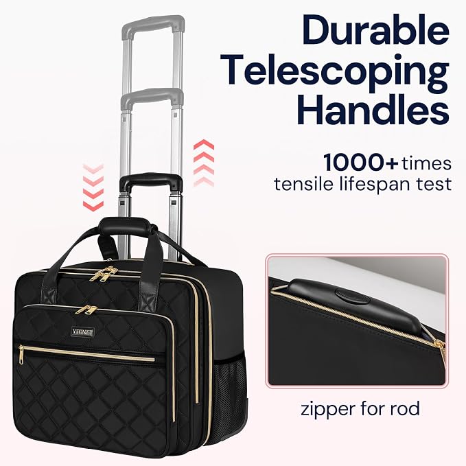 Ytonet Rolling Laptop Bag Women, Rolling Briefcase for Women, 17.3 Inch Laptop Bag with Wheels Rolling Computer Bag Laptop Case for Work Travel College Business Wife Mom Teacher, Black