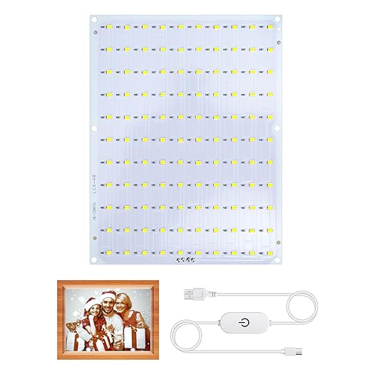 Lithophane LED Backlight Board Kit for BambuLab Sunlu CMYK Monochrome PETG PLA Filament 3D Printed Lithophanes, 156x120mm, 6500K White Light Kit, Adjustable Brightness, Powered via USB-C, 1 Pack