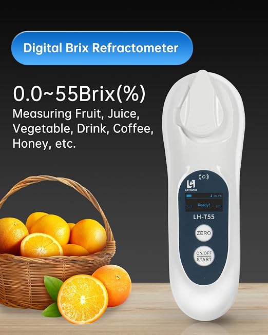 3-in-1 Digital Brix Refractometer with ATC/Refractive Index(RI), Accurate Measurement with Precision Light-Blocking Cover, Brix Meter for Fruit Juice/Beer Brewing/Coffee/Wine Liquid, Range: 0-55%