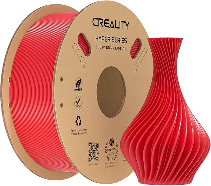 Creality Hyper PLA Filament 1.75mm, High-Speed Printing 30–600mm/s, Smooth Extrusion and Stable Printing, Low Stringing, Consistent Performance 3D Printer Filament,+/- 0.03mm Accuracy(Red)