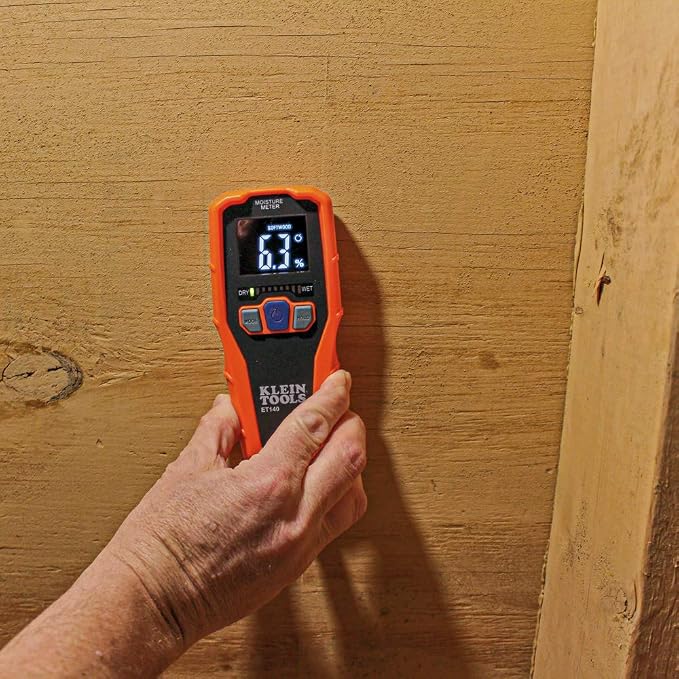 Klein Tools IR5 Dual Laser 12:1 Infrared Thermometer & ET140 Pinless Moisture Meter for Non-Destructive Moisture Detection in Drywall, Wood, and Masonry; Detects up to 3/4-Inch Below Surface