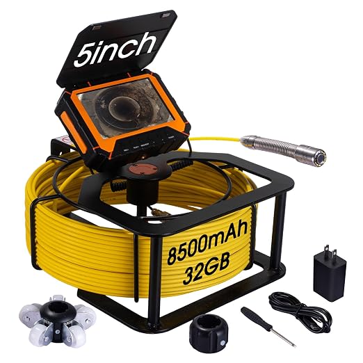 Sewer Camera 100ft,SPRIDRAIN Drain Pipe Camera HD 5in Screen with 32GB DVR,Waterproof IP68 Works Underwater Up to 10Meters Sewer Inspection borescopes for Plumber(Fits Pipes>0.9" Diameter,100ft/30M)