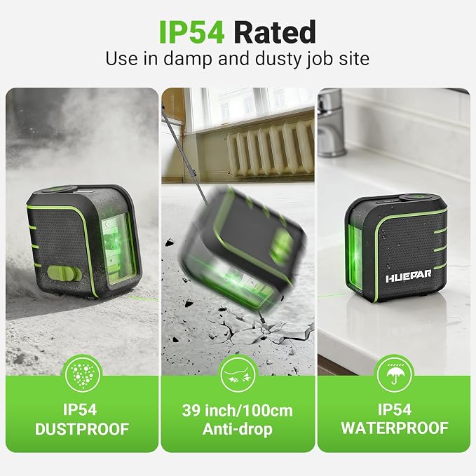 Laser Level with 60" Tripod, Rechargeable, Self Leveling Lazer Leveler Tool, Green Cross Lines,10H Runtime, Pulse Mode up to 165 ft, IP54 for DIY, Tile, Cabinet U011G, Fathers Day Dad Gifts