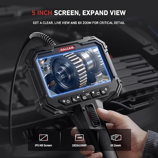 Two-Way Articulating Borescope for Smartphone&iPhone + 10FT Endoscope Camera with Light 5" with 0.24in Slim Probe Video Inspection for Automotive Engine, HVAC, Mechanical, Wall