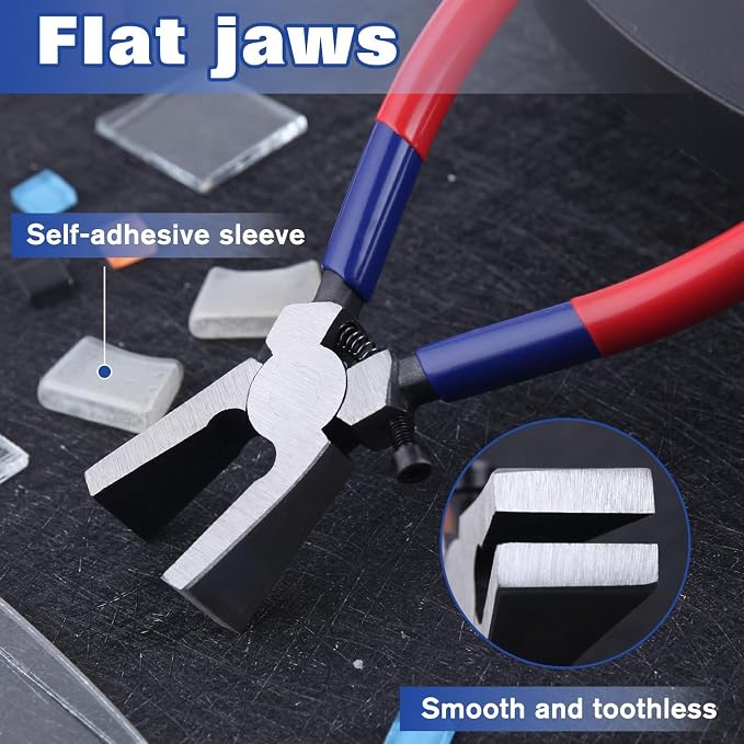 6 Inch Glass Pliers with Rubber Tips Flat Jaw Key Fob Pliers Stained Glass Tools Mosaics Breaking Tool with Adjustable Screw for Key Fob Hardware Install and Stained Glass Work
