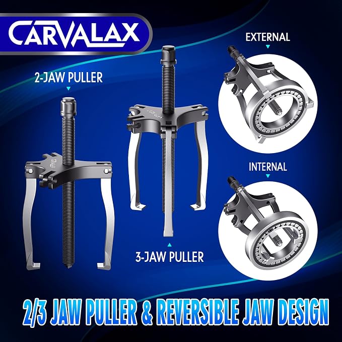 CARVALAX Gear Puller 7 Ton, Heavy Duty CR-V Steel 2 & 3 Reversible Jaw Bearing/Pulley Puller – Professional Automotive & Industrial Tool for Mechanics, DIYers