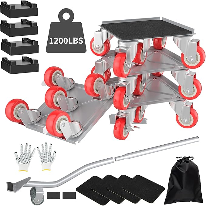 MYUEA Furniture Dolly,Furniture Movers with 5 Wheels,Carbon Steel Panel Heavy Duty Dolly,Maximum Load 1800LBS,Furniture Lifter with 5 360° Rotatable Rubber Universal Wheels(Silver,4.1x4.1 in)