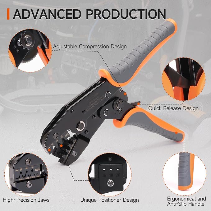 iCrimp Ratchet Crimp Tool for Deutsch DTM 20 Stamped Contacts | Fits 16-20 AWG wire, precise positioning, IWS-20DS crimper, open barrel crimp, for automotive wiring repair