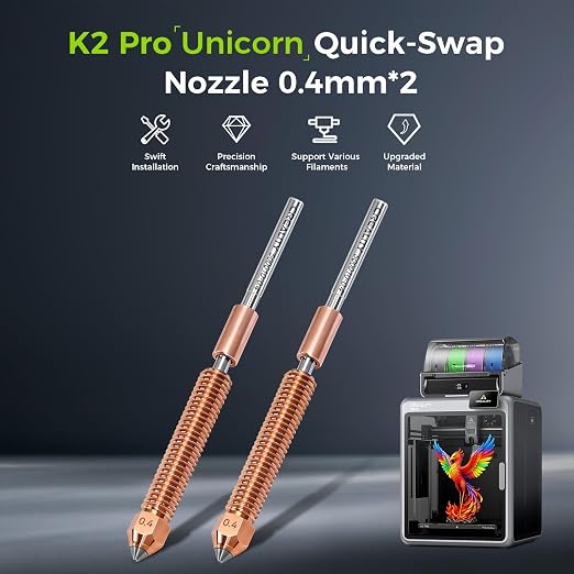 Creality K2 Pro Nozzles 0.4mm, Upgrade Creality K2 Pro Hotend Nozzles, Extruder Replacement Nozzles Kit with Titanium Alloy Copper Alloy Hardened Steel Nozzle for Creality K2 Pro 3D Printer (2PCS)