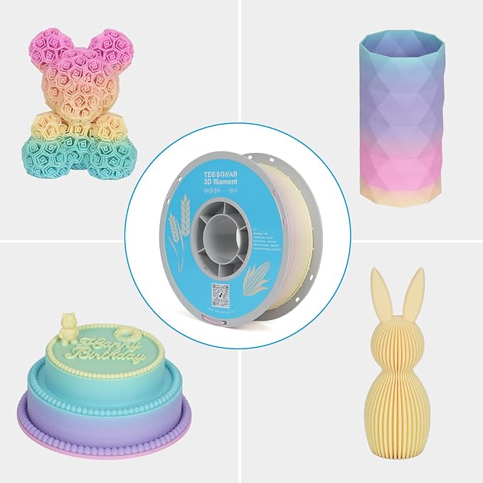 TECSONAR Matte Gradient PLA 3D Printer Filament 1.75mm, Matte Rainbow PLA 1kg Spool (2.2lbs), Dimensional Accuracy +/- 0.02 mm,Lollipop Color