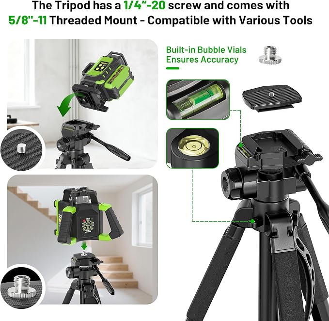 Huepar Professional Laser Level Tripod, Fathers Day Dad Gifts, 68 Inch Adjustable Height, Suit for Heavy Duty Lasers Levels, Point Laser, Distance Measure - Phone Holder, 1/4" & 5/8" Thread Mount