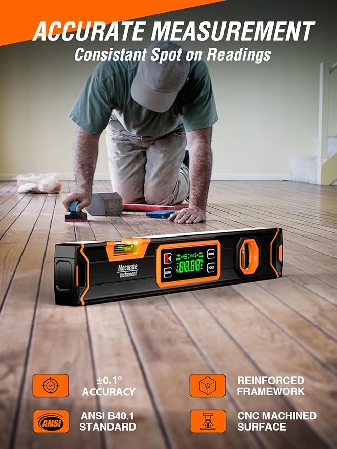 Mecurate Digital Level 15.7'' with LCD Display, 360° Angle Magnetic Digital Torpedo Level, Vertical & Horizontal Spirit Bubble Protractor for Construction Carpenter Craftsman Home Professional