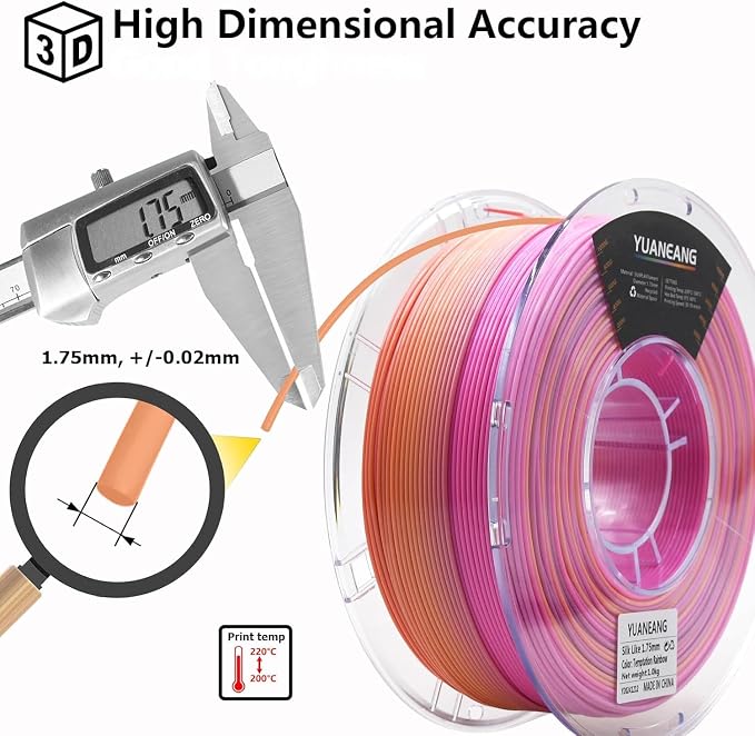Silk Rainbow PLA 3D Printer Filament 1.75mm, 1kg Spool, Multi-Color High-Saturation Gradient PLA, Smooth Color Transitions, ±0.03mm Precision, Easy Printing, Ideal for Artistic Models,Lucky