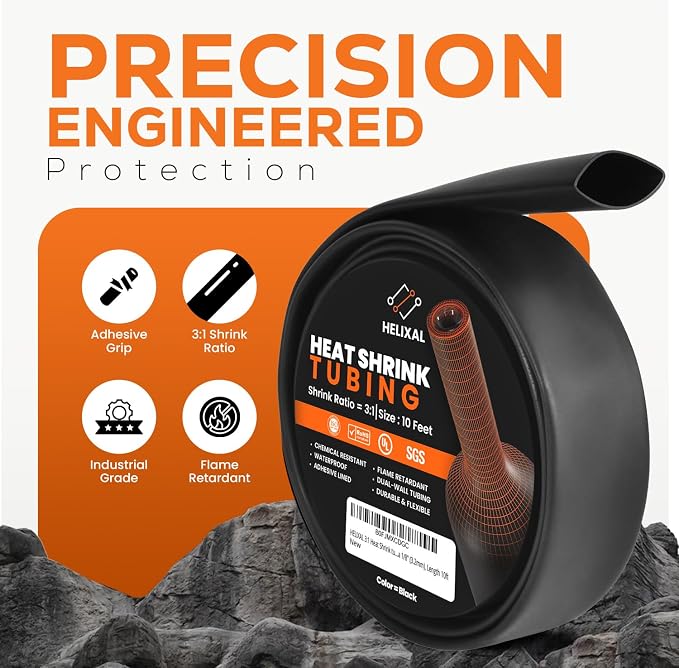 1/8" 3.2mm HELIXAL 3:1 Heat Shrink Tubing, Dual Wall Adhesive Lined Wire Shrink Wrap, Waterproof Marine Grade Electrical Insulation Roll 10ft