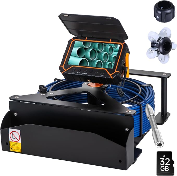 Sewer Camera 100ft,SPRIDRAIN Drain Pipe Camera HD 5in Screen with 32GB DVR,Waterproof IP68 Works Underwater Up to 10Meters Sewer Inspection borescopes for Plumber(Fits Pipes>0.7" Diameter,100ft/30M)
