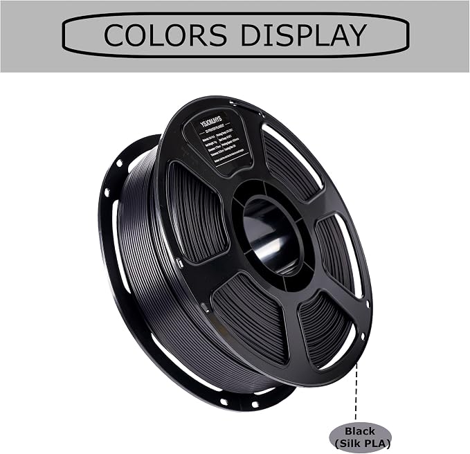 Silk PLA Filament 1KG, 3D Printer Silk Filament 1.75mm, Dimensional Accuracy +/- 0.02mm, Neatly Wound, No Clogging, Individually Vacuum Packed, Shiny Black 3D Printing Filament