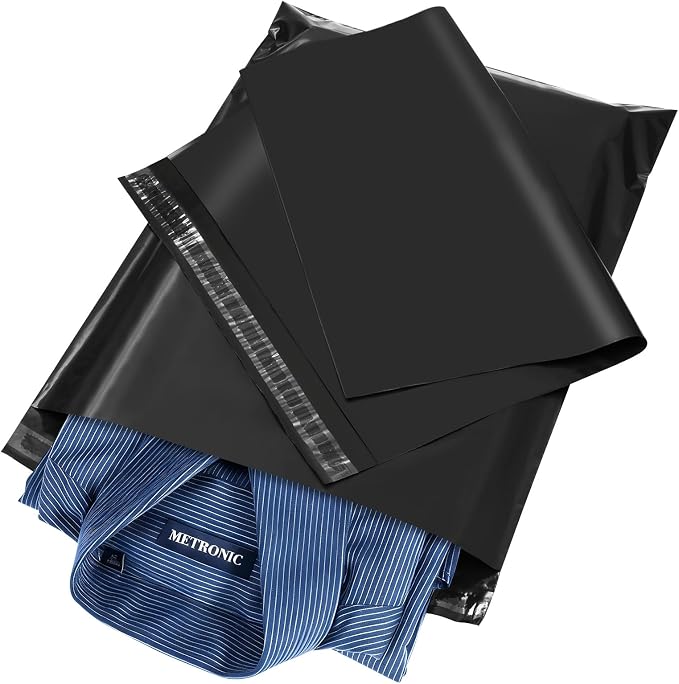 Metronic Poly Mailers 12x15.5 100pack Black Shipping Bags for Clothing, Self-Sealing Waterproof Poly Bags Shipping Envelopes for Small Business Mailing Packaging