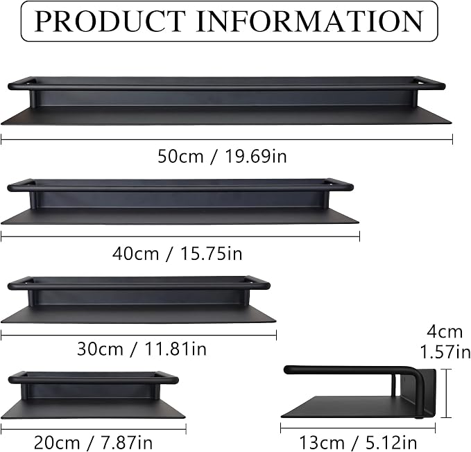 RFOUO 8 Inch Small Metal Wall Shelf with Guard Rail,Black,1 Pack | Small Bathroom Shelf, Wall Mounted, Aluminum Floating Shelf, For Toothbrush Perfume Spice,Bathroom Bedroom Kitchen