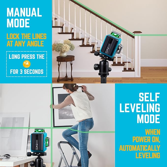 KEZERS Laser Level with Tripod,3 x 360 Self Leveling Laser Level, Green Line Laser 3D Laser Leveler Tool with 2 Rechargeable Batteries for Picture Hanging,Tile,Home Renovation,Indoor
