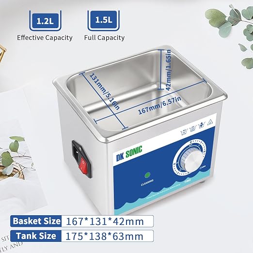 DK SONIC Ultrasonic Cleaner,1.5L 60W Stainless Steel Ultrasonic Jewelry Cleaner with Cleaning Basket,Mechanical Timer,Sonic Cleaner for Cleaning Jewelry,Eyeglasses,Coins