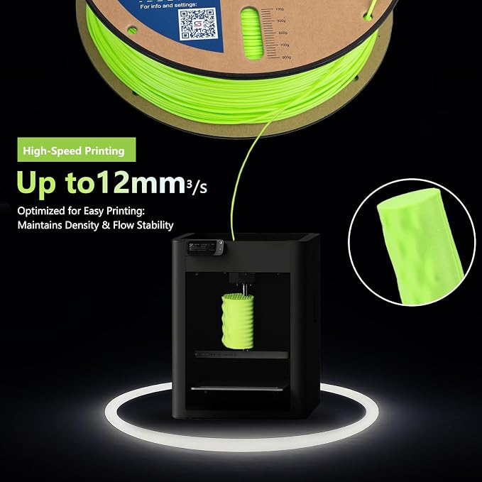 Siraya Tech Flex TPU Air - Lightweight Active Foaming Flexible 3D Filament, Adjustable Hardness 65A-82A, High-Speed Printing, Easy to Use, for Wearables, Sports Gear & Soft Prototypes (Green, 1kg)
