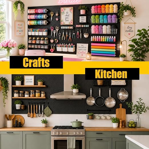 WallPeg Pegboard Kit - 4 Each 24"x16" Peg Board Panels - Made in USA - Mounted Size is 64" x 24" Pegboards Wall Organizer for Walls Home, Garage Tool Storage, Office Organization, Kitchen, Craft Room
