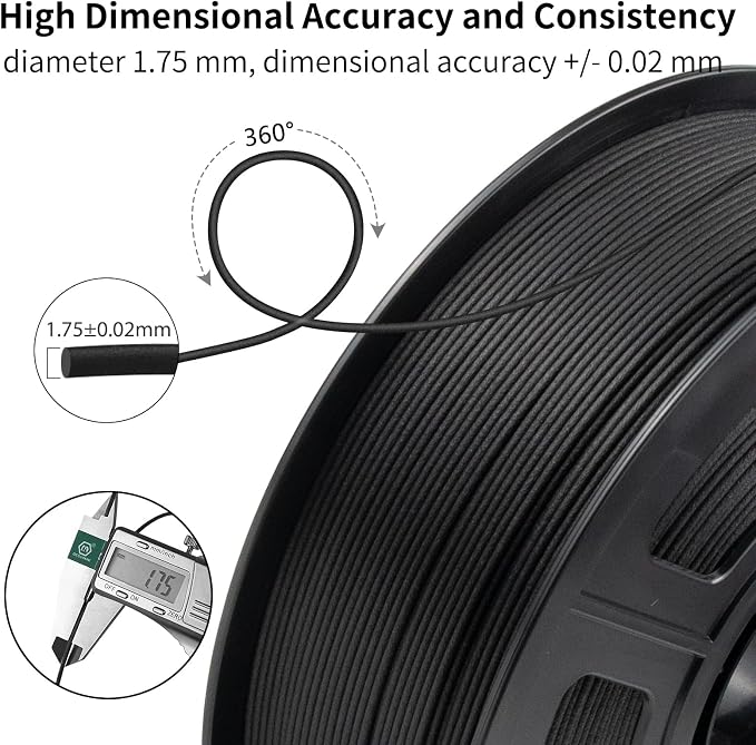 IEMAI Carbon Fiber PC 3D Printer Filament 1.75mm Matte Black 1KG, Reinforced Polycarbonate(PC-CF) with Superior Strength & Stiffness, Impact & High-Temperature Resistant